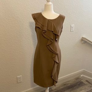 Light brown/tan ruffle front Calvin Klein dress